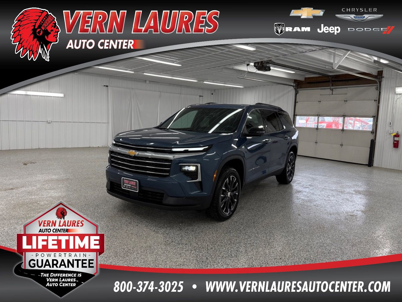 2026 Chevrolet Traverse LT in Lakeshore Blue Metallic — front three-quarter view