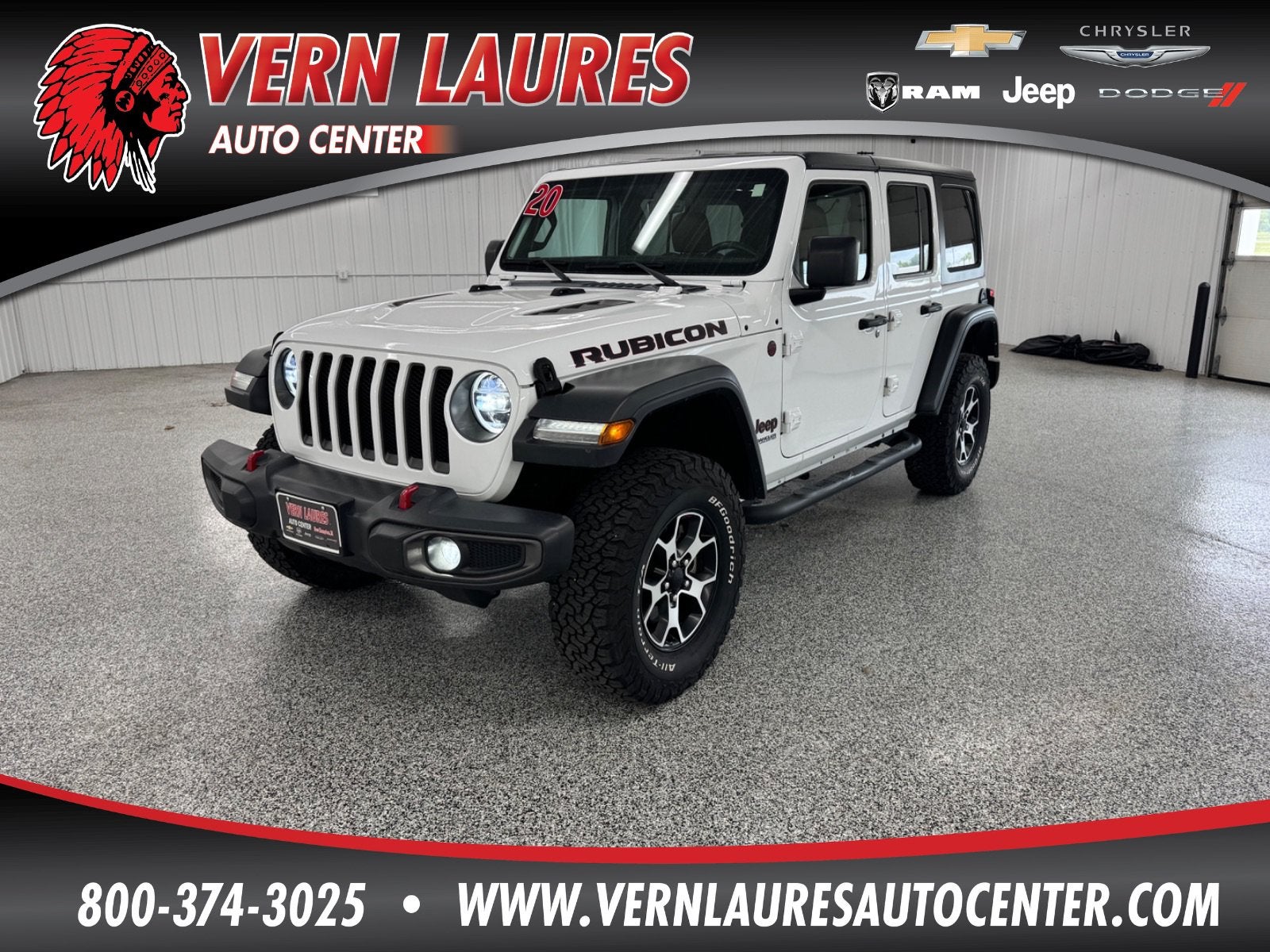 2020 Jeep Wrangler Unlimited Rubicon in Bright White Clearcoat — front three-quarter view