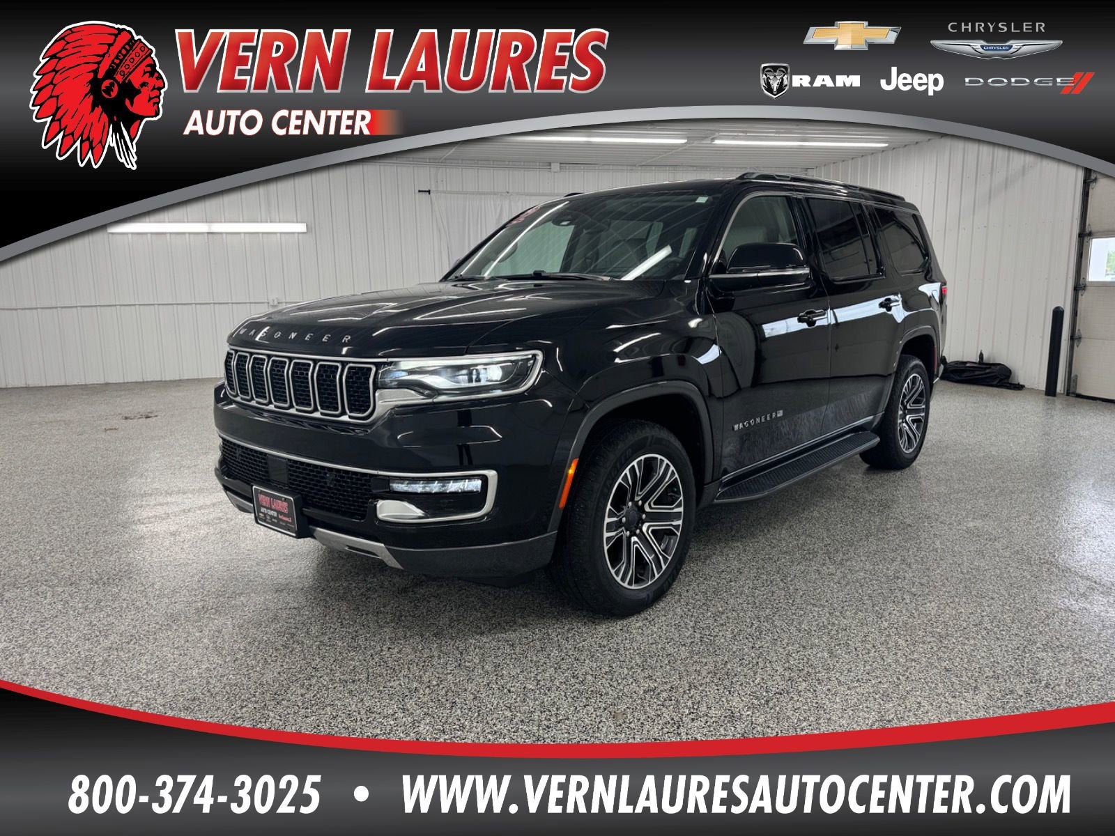 2022 Jeep Wagoneer Series III in Diamond Black Crystal Pearlcoat — front three-quarter view