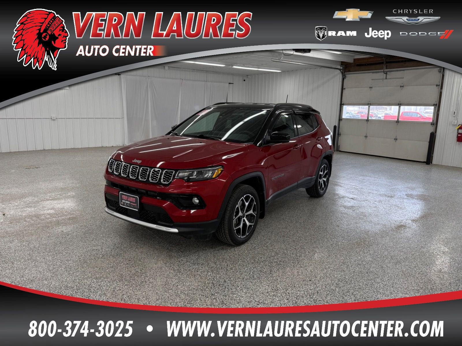 2025 Jeep Compass Limited in Red Hot Pearlcoat — front three-quarter view